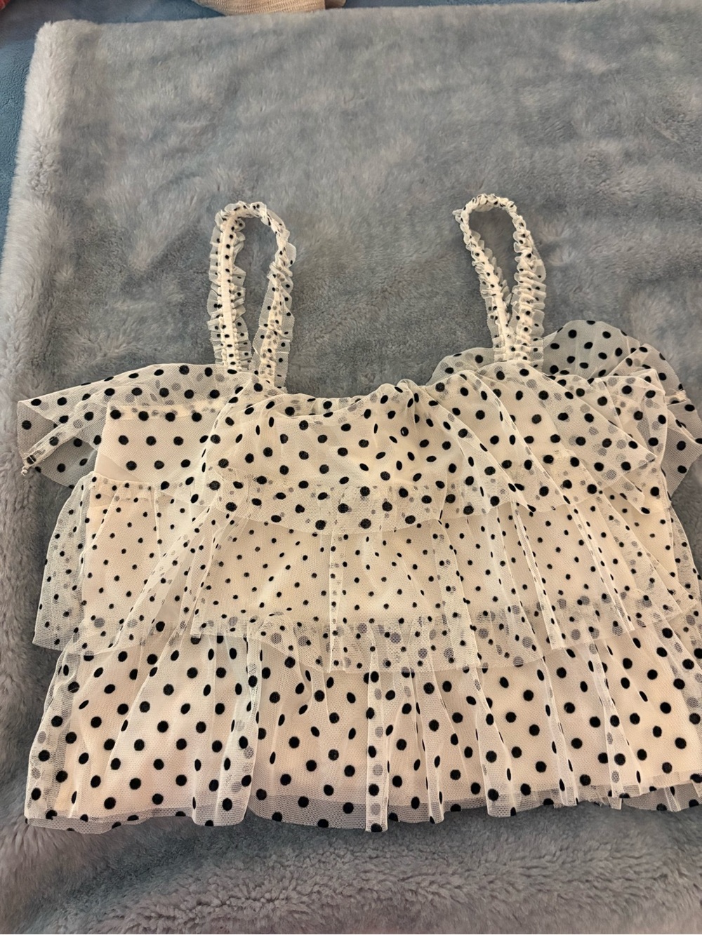 American Eagle NWT cropped size small tulle White Polka Dot Ruffled Tank Top